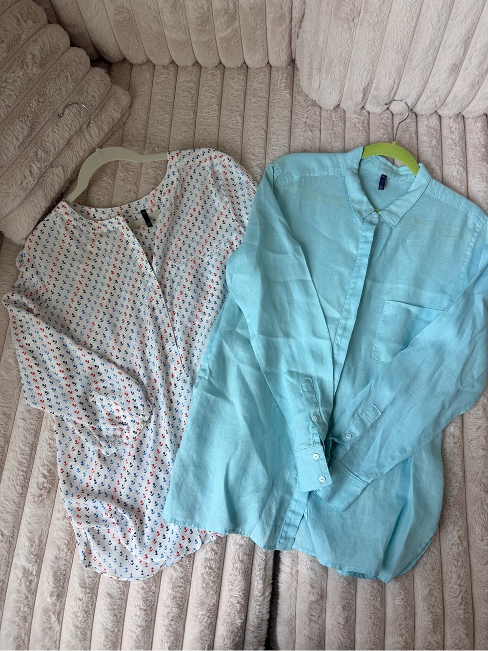 NYDJ Linen Blue Button Down & Lightweight Anchor Pattern Blouse Bundle